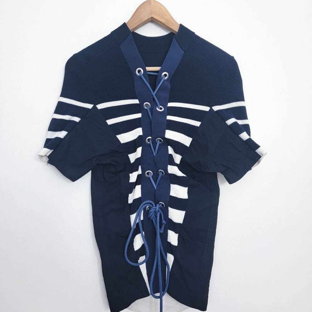 Sacai Striped Blue and White Corset Lace Back Top Medium